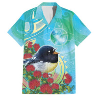New Zealand Tomtit Family Matching Summer Maxi Dress and Hawaiian Shirt Maori Koru With Pohutukawa Galaxy Style - Polynesian Pride