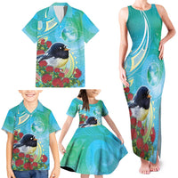 New Zealand Tomtit Family Matching Tank Maxi Dress and Hawaiian Shirt Maori Koru With Pohutukawa Galaxy Style - Polynesian Pride