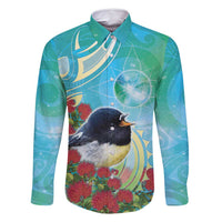 New Zealand Tomtit Family Matching Tank Maxi Dress and Hawaiian Shirt Maori Koru With Pohutukawa Galaxy Style - Polynesian Pride