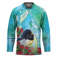 New Zealand Tomtit Hockey Jersey Maori Koru With Pohutukawa Galaxy Style - Polynesian Pride