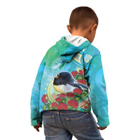 New Zealand Tomtit Kid Hoodie Maori Koru With Pohutukawa Galaxy Style - Polynesian Pride