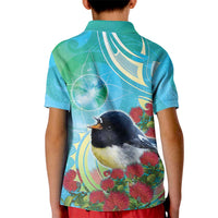 New Zealand Tomtit Kid Polo Shirt Maori Koru With Pohutukawa Galaxy Style LT05 - Polynesian Pride