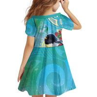 New Zealand Tomtit Kid Short Sleeve Dress Maori Koru With Pohutukawa Galaxy Style - Polynesian Pride