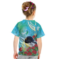 New Zealand Tomtit Kid T Shirt Maori Koru With Pohutukawa Galaxy Style - Polynesian Pride