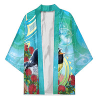 New Zealand Tomtit Kimono Maori Koru With Pohutukawa Galaxy Style - Polynesian Pride