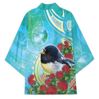 New Zealand Tomtit Kimono Maori Koru With Pohutukawa Galaxy Style - Polynesian Pride