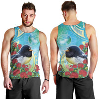 New Zealand Tomtit Men Tank Top Maori Koru With Pohutukawa Galaxy Style - Polynesian Pride