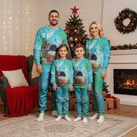 New Zealand Tomtit Christmas Pajama Set Maori Koru With Pohutukawa Galaxy Style - Polynesian Pride