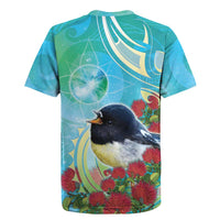 New Zealand Tomtit Rugby Jersey Maori Koru With Pohutukawa Galaxy Style - Polynesian Pride
