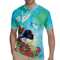 New Zealand Tomtit Rugby Jersey Maori Koru With Pohutukawa Galaxy Style - Polynesian Pride