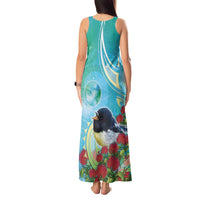 New Zealand Tomtit Tank Maxi Dress Maori Koru With Pohutukawa Galaxy Style - Polynesian Pride