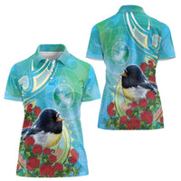 New Zealand Tomtit Women Polo Shirt Maori Koru With Pohutukawa Galaxy Style - Polynesian Pride