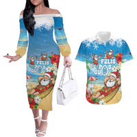 Guam Christmas Couples Matching Off The Shoulder Long Sleeve Dress and Hawaiian Shirt Felis Pasgua Chilling Santa - Polynesian Pride