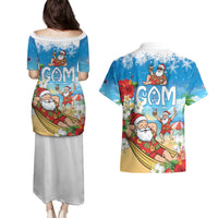 Guam Christmas Couples Matching Puletasi and Hawaiian Shirt Felis Pasgua Chilling Santa - Polynesian Pride