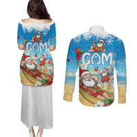 Guam Christmas Couples Matching Puletasi and Long Sleeve Button Shirt Felis Pasgua Chilling Santa LT05 - Polynesian Pride