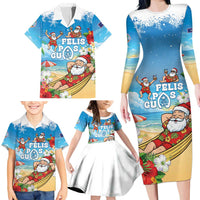 Guam Christmas Family Matching Long Sleeve Bodycon Dress and Hawaiian Shirt Felis Pasgua Chilling Santa - Polynesian Pride