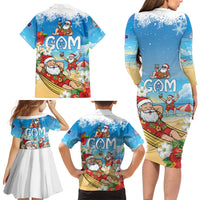 Guam Christmas Family Matching Long Sleeve Bodycon Dress and Hawaiian Shirt Felis Pasgua Chilling Santa - Polynesian Pride