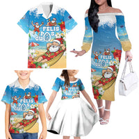 Guam Christmas Family Matching Off The Shoulder Long Sleeve Dress and Hawaiian Shirt Felis Pasgua Chilling Santa - Polynesian Pride