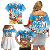 Guam Christmas Family Matching Off Shoulder Short Dress and Hawaiian Shirt Felis Pasgua Chilling Santa - Polynesian Pride