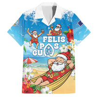 Guam Christmas Hawaiian Shirt Felis Pasgua Chilling Santa LT05 Blue - Polynesian Pride