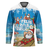 Guam Christmas Hockey Jersey Felis Pasgua Chilling Santa LT05 Unisex Blue - Polynesian Pride