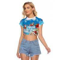Guam Christmas Raglan Cropped T Shirt Felis Pasgua Chilling Santa - Polynesian Pride