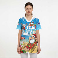 Guam Christmas Scrub Top Felis Pasgua Chilling Santa - Polynesian Pride