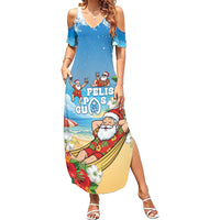 Guam Christmas Summer Maxi Dress Felis Pasgua Chilling Santa LT05 Women Blue - Polynesian Pride