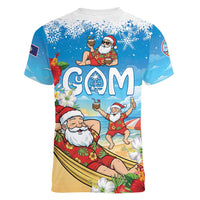 Guam Christmas Women V-Neck T-Shirt Felis Pasgua Chilling Santa LT05 - Polynesian Pride