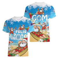 Guam Christmas Women V-Neck T-Shirt Felis Pasgua Chilling Santa LT05 - Polynesian Pride