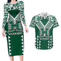 Custom Hawaii Football Couples Matching Long Sleeve Bodycon Dress and Hawaiian Shirt Rainbow Warriors Tropical Vibes - Polynesian Pride