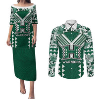 Custom Hawaii Football Couples Matching Puletasi and Long Sleeve Button Shirt Rainbow Warriors Tropical Vibes LT05 Green - Polynesian Pride
