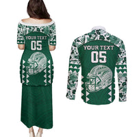 Custom Hawaii Football Couples Matching Puletasi and Long Sleeve Button Shirt Rainbow Warriors Tropical Vibes LT05 - Polynesian Pride