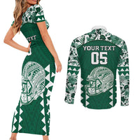 Custom Hawaii Football Couples Matching Short Sleeve Bodycon Dress and Long Sleeve Button Shirt Rainbow Warriors Tropical Vibes - Polynesian Pride