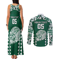 Custom Hawaii Football Couples Matching Tank Maxi Dress and Long Sleeve Button Shirt Rainbow Warriors Tropical Vibes - Polynesian Pride