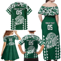 Custom Hawaii Football Family Matching Off Shoulder Maxi Dress and Hawaiian Shirt Rainbow Warriors Tropical Vibes LT05 - Polynesian Pride