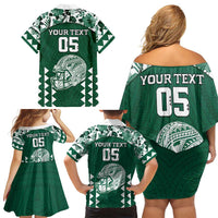 Custom Hawaii Football Family Matching Off Shoulder Short Dress and Hawaiian Shirt Rainbow Warriors Tropical Vibes LT05 - Polynesian Pride