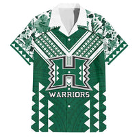 Custom Hawaii Football Family Matching Off Shoulder Short Dress and Hawaiian Shirt Rainbow Warriors Tropical Vibes LT05 Dad's Shirt - Short Sleeve Green - Polynesian Pride