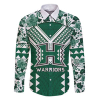 Custom Hawaii Football Family Matching Off Shoulder Short Dress and Hawaiian Shirt Rainbow Warriors Tropical Vibes LT05 Dad's Shirt - Long Sleeve Green - Polynesian Pride