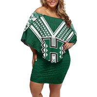 Custom Hawaii Football Family Matching Off Shoulder Short Dress and Hawaiian Shirt Rainbow Warriors Tropical Vibes LT05 Mom's Dress Green - Polynesian Pride