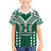 Custom Hawaii Football Family Matching Off Shoulder Short Dress and Hawaiian Shirt Rainbow Warriors Tropical Vibes LT05 Son's Shirt Green - Polynesian Pride
