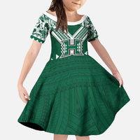 Custom Hawaii Football Family Matching Short Sleeve Bodycon Dress and Hawaiian Shirt Rainbow Warriors Tropical Vibes - Polynesian Pride