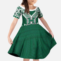 Custom Hawaii Football Kid Short Sleeve Dress Rainbow Warriors Tropical Vibes - Polynesian Pride