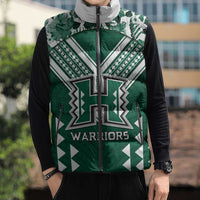 Custom Hawaii Football Sleeveless Puffer Jacket Rainbow Warriors Tropical Vibes - Polynesian Pride