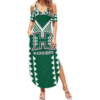 Custom Hawaii Football Summer Maxi Dress Rainbow Warriors Tropical Vibes LT05 Women Green - Polynesian Pride