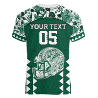 Custom Hawaii Football Women V-Neck T-Shirt Rainbow Warriors Tropical Vibes - Polynesian Pride