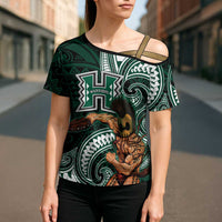 Hawaii Ikaika Warrior Football Cross Shoulder Shirt Polynesian Tribal Tattoo LT05 - Polynesian Pride