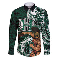 Hawaii Ikaika Warrior Football Family Matching Long Sleeve Bodycon Dress and Hawaiian Shirt Polynesian Tribal Tattoo - Polynesian Pride