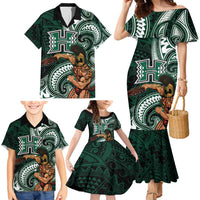 Hawaii Ikaika Warrior Football Family Matching Mermaid Dress and Hawaiian Shirt Polynesian Tribal Tattoo - Polynesian Pride