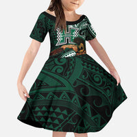 Hawaii Ikaika Warrior Football Family Matching Off Shoulder Maxi Dress and Hawaiian Shirt Polynesian Tribal Tattoo - Polynesian Pride